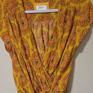 Anthropologie Yellow and Orange Floral Wrap Blouse